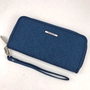 Travelon Wallet Safe ID RFID Blocking Zip Around Wristlet Strap Blue Floral